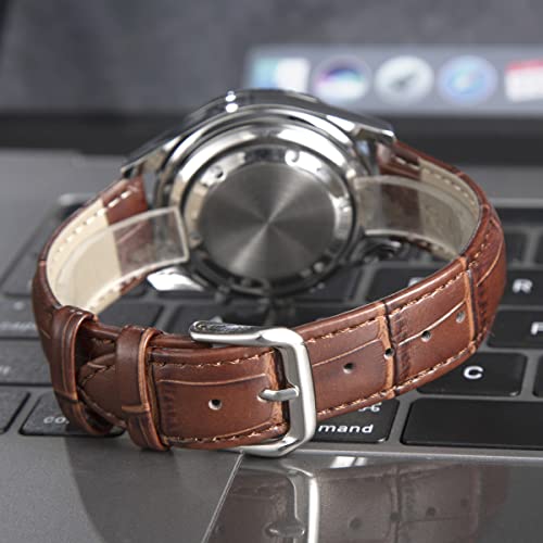 Unisex Classic IP Gold Color Alloy Quartz Watch, Black dial, Brown Leather Strap