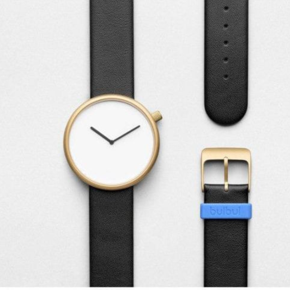 bulbul Ore 07 Watch| Matte Golden Steel on Black italian Leather