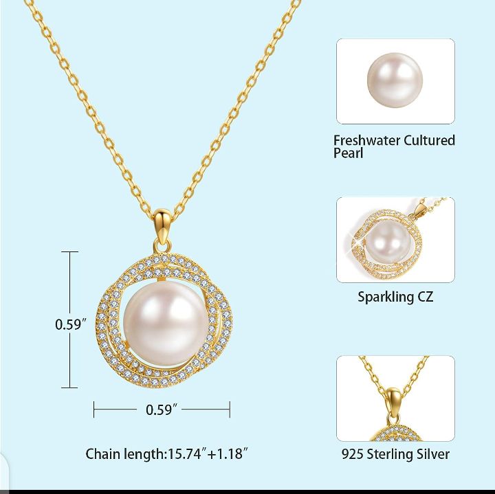 Rose Gold Twist Cubic Zirconia with Pearl Pendant Necklace for Women Gift