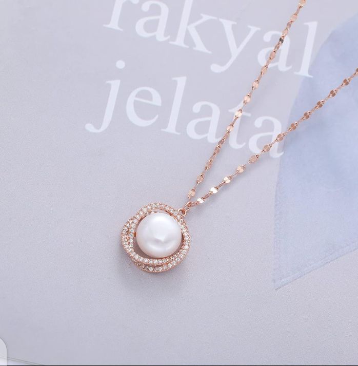 Rose Gold Twist Cubic Zirconia with Pearl Pendant Necklace for Women Gift