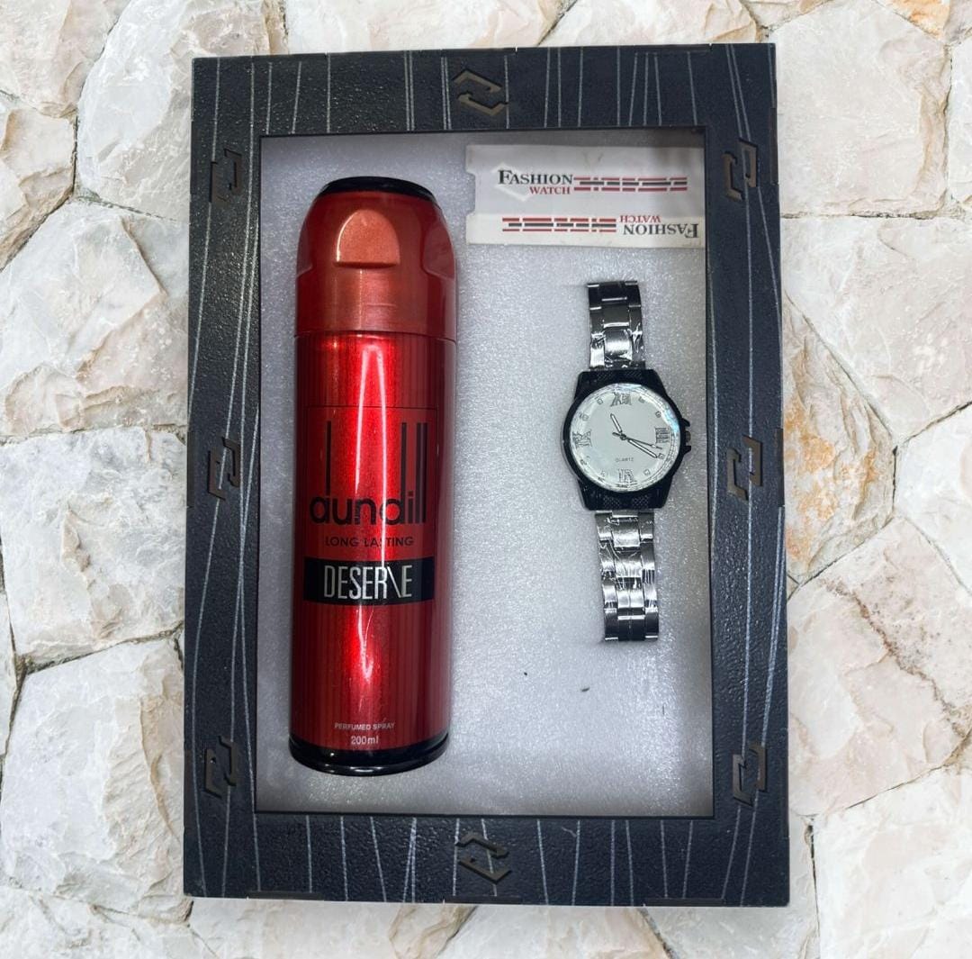 GIFT SET DUNHIL BODY SPRAY + MEN WATCH